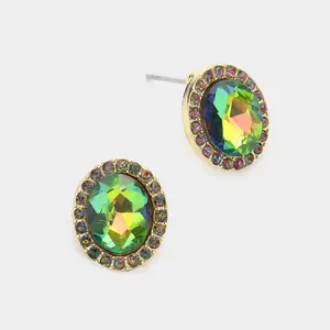 Oval Multi-Color Stone Small Stud Earrings | Interview Earrings |  595887