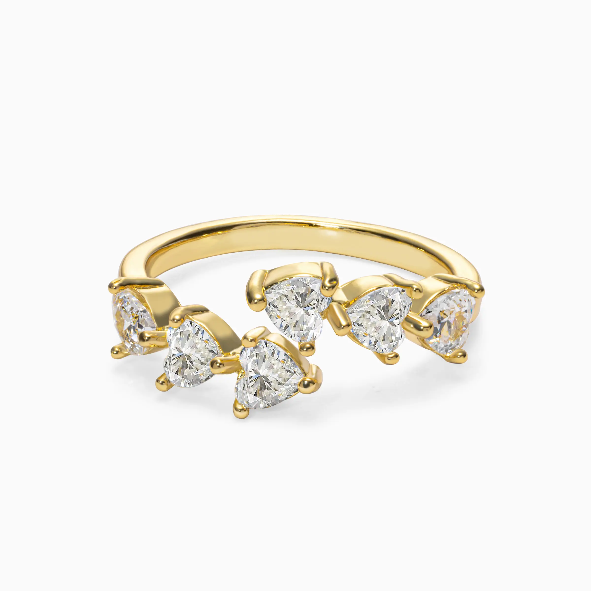 DARRY Cluster Heart-Shape Open Couple Ring For Women 18K Yellow Gold Plated Sterling Silver