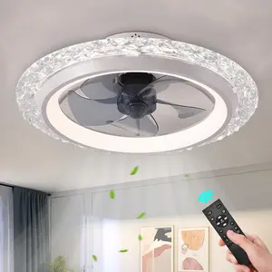 AHAWILL Modern Ceiling Fans with Lights, 19.7" Flush Mount Ceiling Fan with Dimmable Light and Remote,6-Speed Wind for Bedroom,Living Room,Low Profile Ceiling Fan with Light
