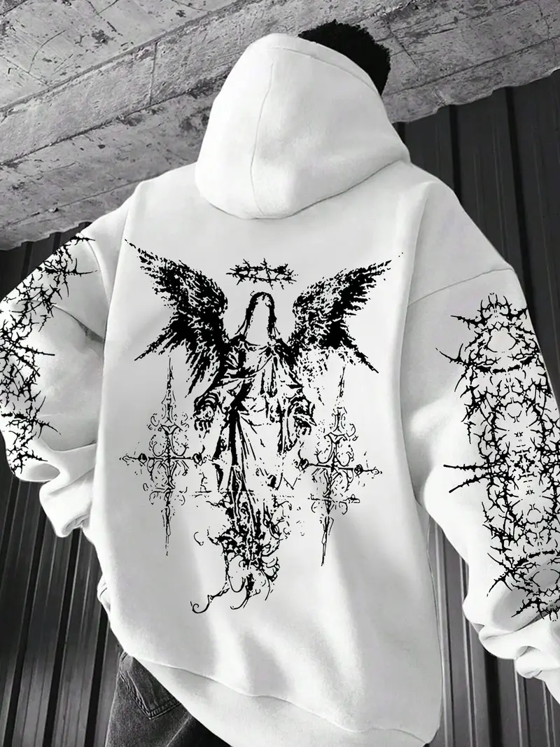 PUNK PRINT APPLIQUE HOODIE - TikTok Shop