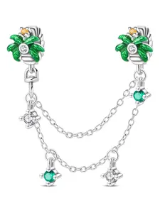 Palm Tree Safety Chain Charm, Gem Double Layer Chain, Tropical Beach Jewelry for Pandora Bracelet, Stylish Accessory