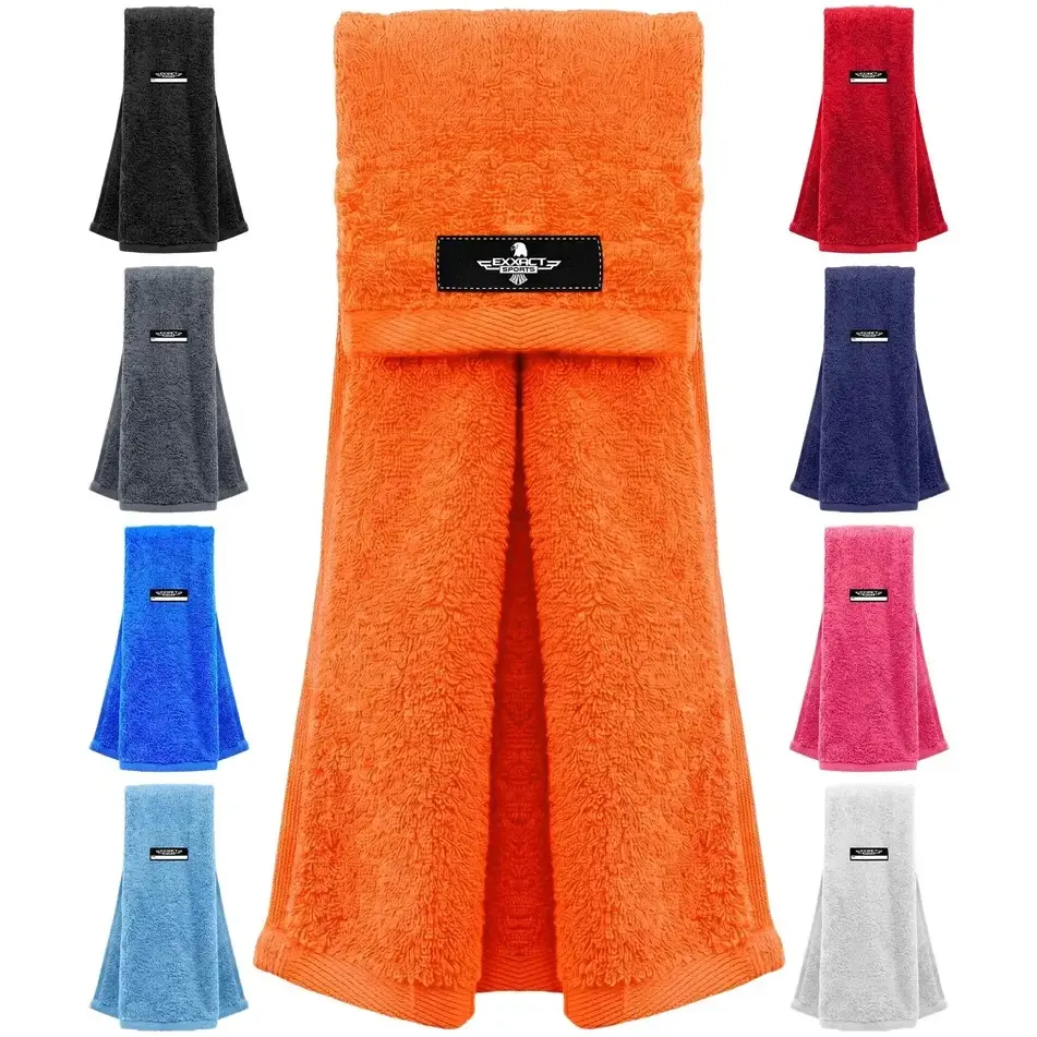 Exxact Sports Football Towel - Solid Soft Absorbent Cotton, Lightweight Quick-Drying, Hook-Loop Fastener, Custom Tag (Orange) for Quarterbacks, Baseball Use, Glove Grip Boost, Visor Wipes Fast, Machine Washable