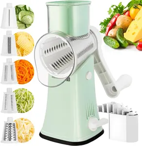Rotary Cheese Grater, 5 in 1 Cheese Grater with Handle, Replaceable Stainless Blades Cheese Shredder,  Vegetable Slicer, Easy to Clean
