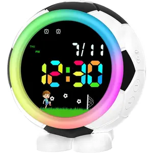 DTKID Kids Alarm Clock with Dual Alarms, Snooze, Night Lights, Football Children's Sleep Training Digital Clock, Gift for Boys Girls Toddler