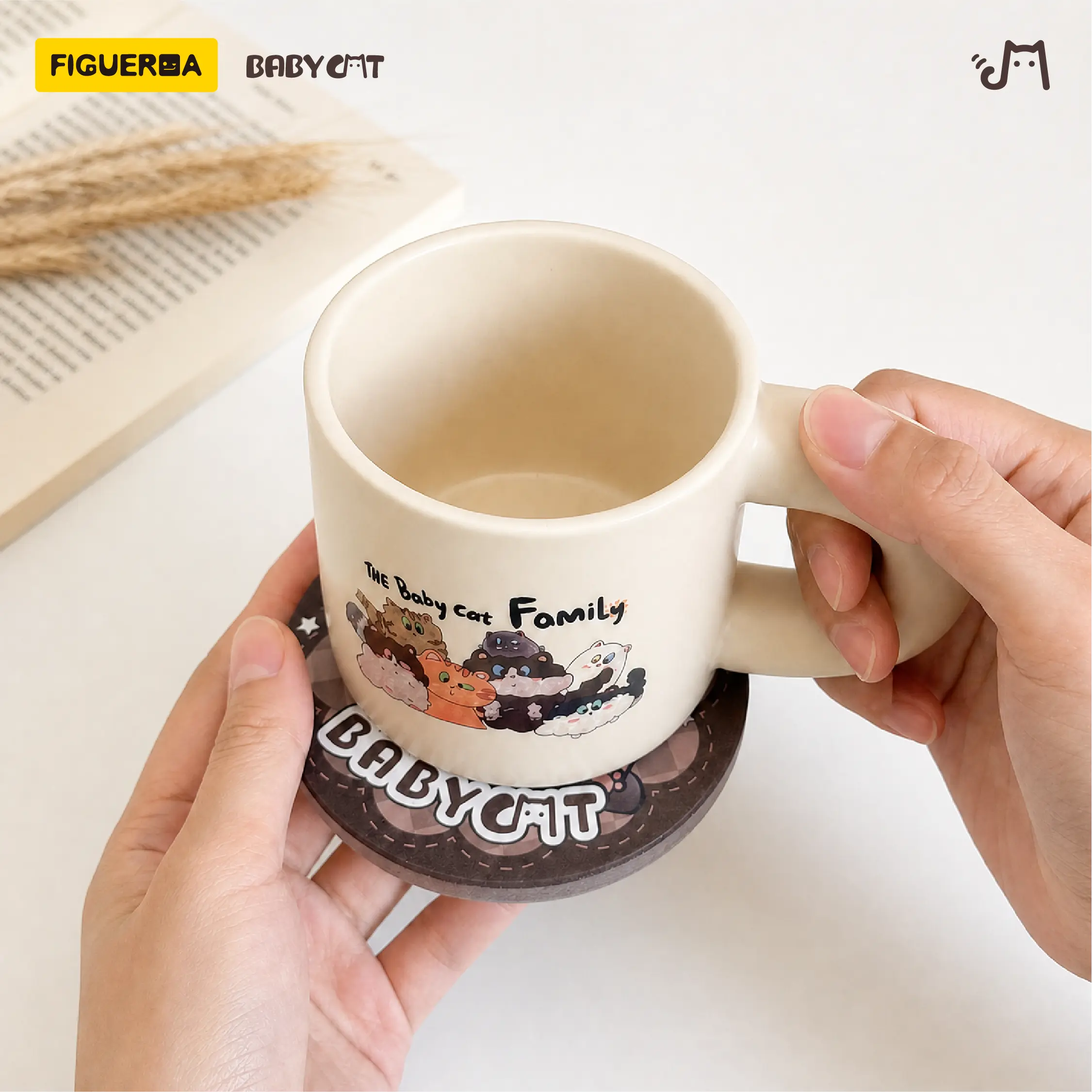 BABYCAT Cute Coaster, Kawaii Cat Drink Coaster, Decorative Table Accessory, Cute Desk Decor & Gift for Cat Lovers