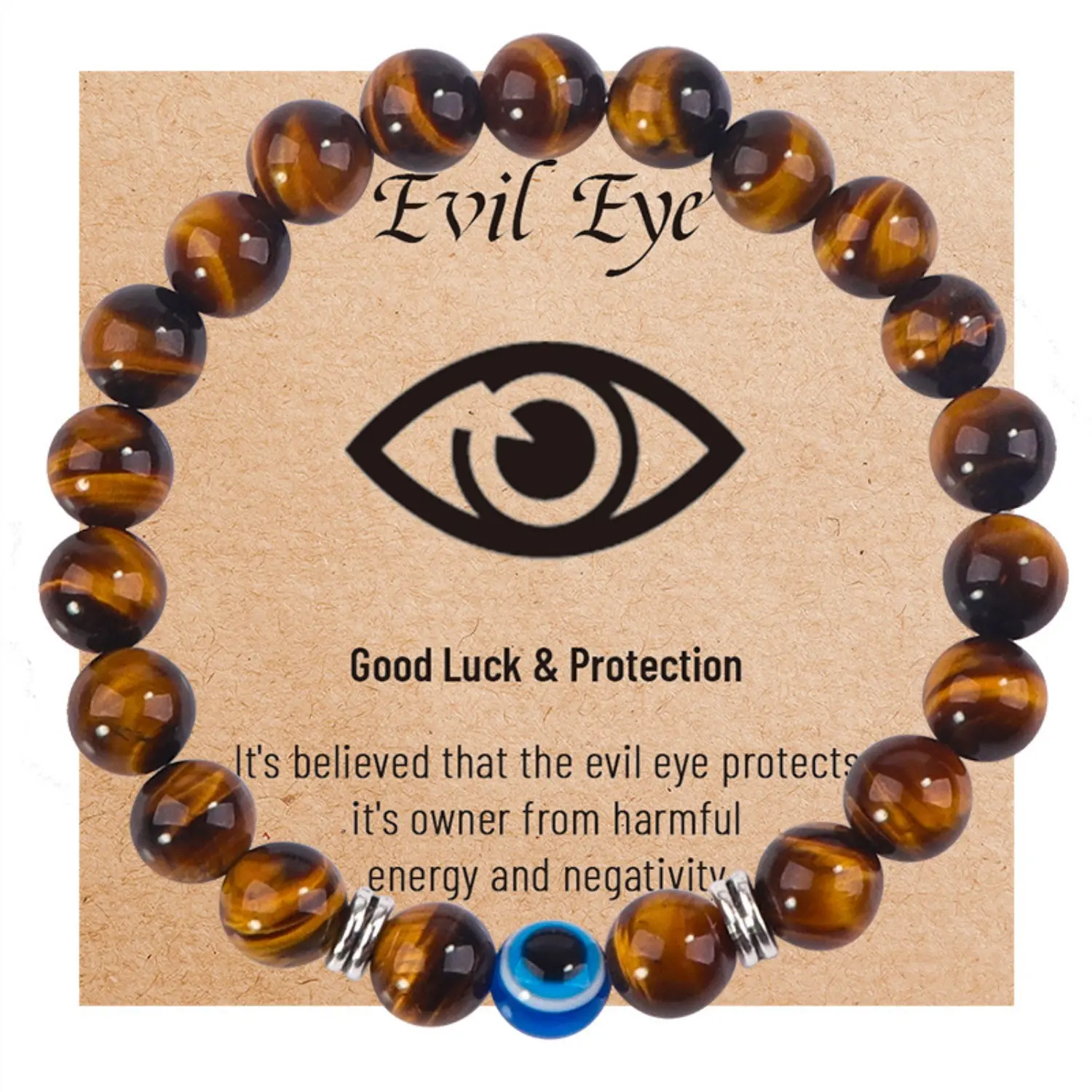 Turkish Devil's Eye Bracelet, Blue Evil Eye Single Loop Tiger's Eye Bracelet