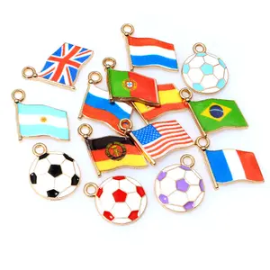 20pcs Enamel Football National Flags of Various Countries Charms Pendant DIY Jewelry Making Accessories for Necklace Earrings