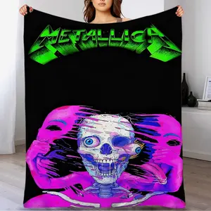 Metallica Rock Music Blanket, Stylish Blanket, Classic Elements Design, Digital Print, Trendy Bedroom Decor, Perfect for Rock Fans & Music Lovers