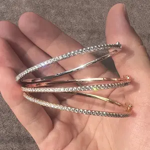 FASHION4U - Brand Pure 925 Sterling Silver Jewelry For Women Rose Gold Bangle Diamond Bangle Wedding Jewelry Around Rivet Bangle Jewelry