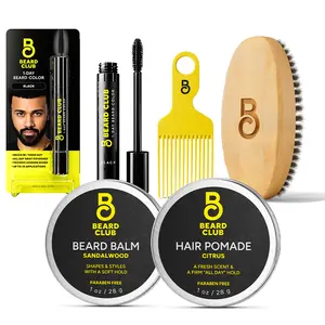 Touch Up Kit with One-Day Beard & Brow Temporary Color, Sandalwood Balm, Wood Brush, Beard Pick and Hair Pomade