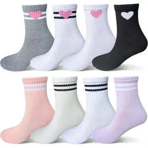 ST-15 Kids Crew Socks 8-Pack for 4-16 Years Old - Cute Soft Cotton Comfortable Everyday Socks for Girls and Boys