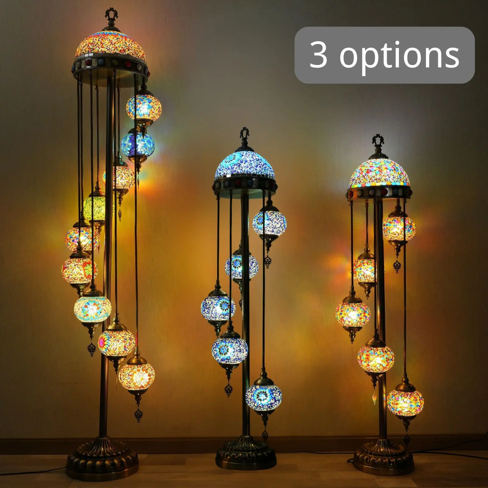 Luxury Turkish Mosaic Floor Lamp (56/77in) - Glass Metal, LED RGB Lights, RGB Multicolored Light, 5/9 Sphere Shapes, Upgraded Top Cover, Metal Base, Indoor Use for Home Decor Enhancement