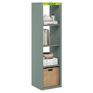 CUBICLE Book Shelf, 4-Cube Vertical Thick Frame Bookshelf, Horizontally & Vertically Reversible Bookcase with Open Back, 14.6 x 15.9 x 58, for Living Room, Bedroom, Home Office, Sage Green