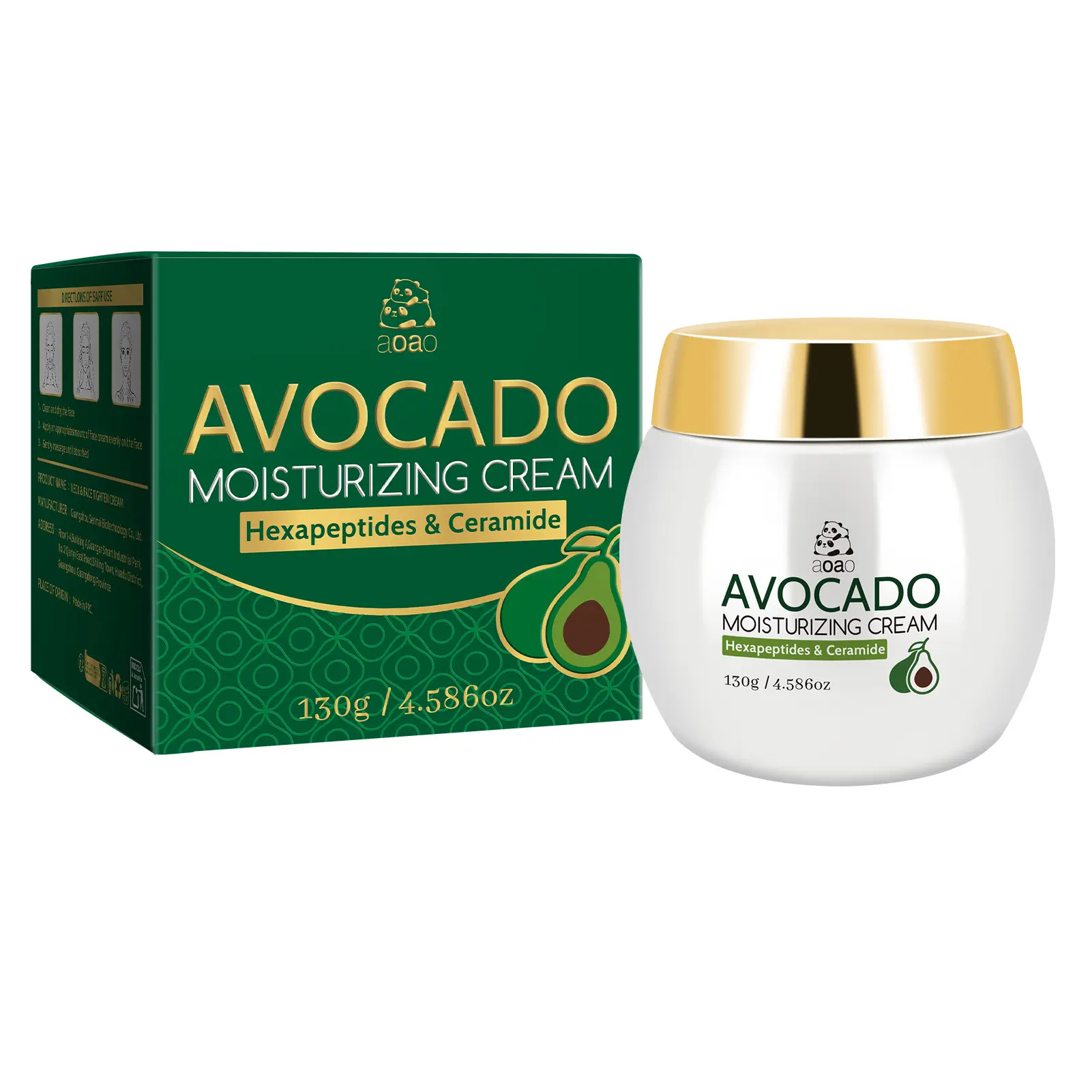 AOAO Daily Face Moisturizer with Avocado, Ceramides & Hexapeptides, Anti-Aging Cream to Hydrate & Smooth Skin, 130g