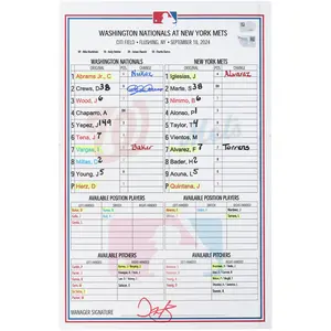 Dylan Crews Washington Nationals Autographed Game-Used Lineup Card vs. New York Mets on September 18, 2024 - Fanatics Authentic Certified