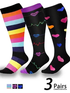 Unisex's Colorful Heart Print Compression Socks, Sports Socks for Circulation, Running, Nurses, Pregnant Women, Sports Socks for Men & Women