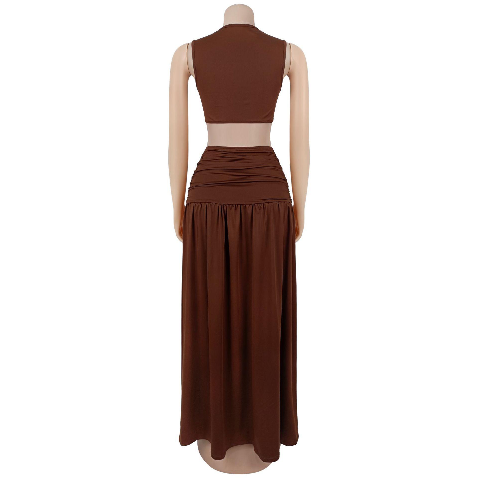 Fashion Women's Sexy Solid Color Sleeveless Crop Open Fork Dress