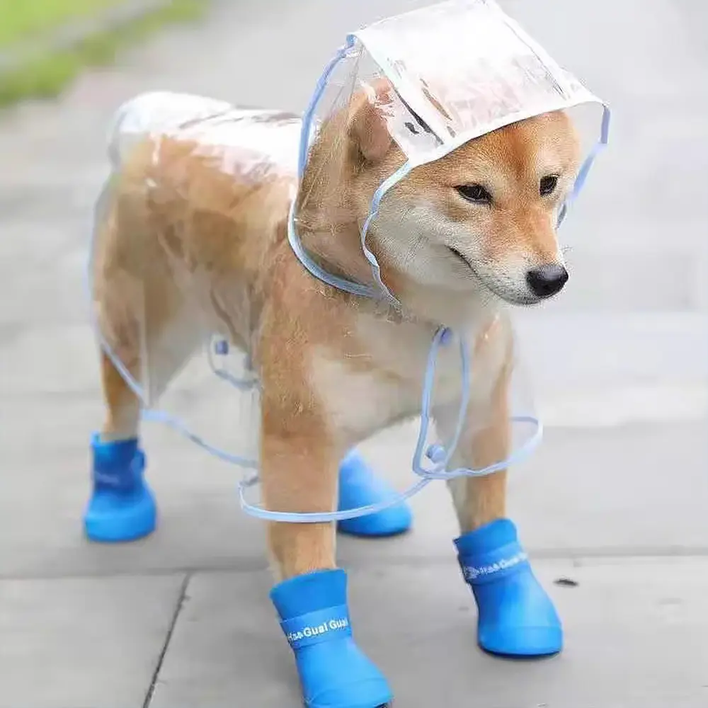 Dog Hooded 1-Piece EVA Fabric Raincoat, Transparent Waterproof Full-Body Coat for Rainy Weather Protection; Pro Tip: Buy 1 Size Larger, Measure Your Pet's Body Size First for a Comfortable Fit, Multi-Size