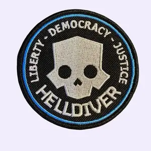 Helldiver Skull Patch – Liberty Democracy Justice – 3.5" – Iron On/Sew On/Hook Bull Head Embroidery Geometric Embroidery Design