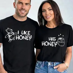 [Graphic T-Shirt] 100% Cotton Honey Couple Matching Graphic Tee His and Hers Romantic Shirt Cute Love Gift Casual Unisex T-Shirt