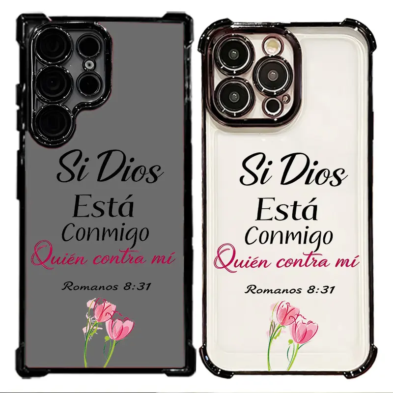 Minimal Pink Tulip flower Inspirational Letter Pattern  Phone Case, four-corner drop transparent Electroplated  Clear Soft TPU Shell, shockproof Cover Compatible with iPhone   17 /16/15/14/13/12/11 promax Plus   & Samsung S21-S26 Series girl gift cute