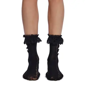 Shadow Lace Crew Socks - Black