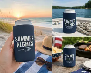 Summer Nights Can Cooler, Patriotic Drink Holder, Coastal Fourth of July Koozie, Americana Beach Can Cooler, Summer Beverage Holder