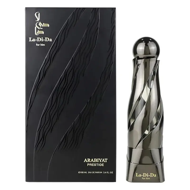 Arabiyat Prestige La-Di-Da Men's Eau De Parfum (3.4 fl oz, 3 to 3.9 fl oz range) - Luxurious Arab Vanilla Men's Cologne with Bergamot, Tonka, Aromatic Musk, Geranium, Ambergris, Versatile Casual-Formal Fragrances, Ideal for Adult Gifting
