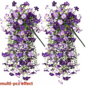 4 sets of artificial hanging flowers and plants, violet vine, resistant to ultraviolet rays, suitable for walls, homes, rooms, gardens, weddings, indoor or outdoor environments, for decoration from spring to summer (double purple)