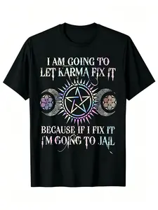 Want to Let Karma Do the Solving Because If I Do Funny T-Shirt Men, Black, Extra Large, Summer 2026, Short Sleeve, Printed, Pure Cotton, 220g, Round Neck, Vintage Style, All Seasons, Graphic Design