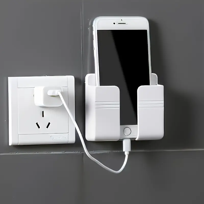 Plastic Adhesive Wall-Mounted Phone Holder & Hook - No Drilling, Stable, Hands Free, Multipurpose Organizer for Cellphone Charging, Remote Storage (Bathroom, Kitchen) - Home Organization Phone Holders, Hands Free Holder