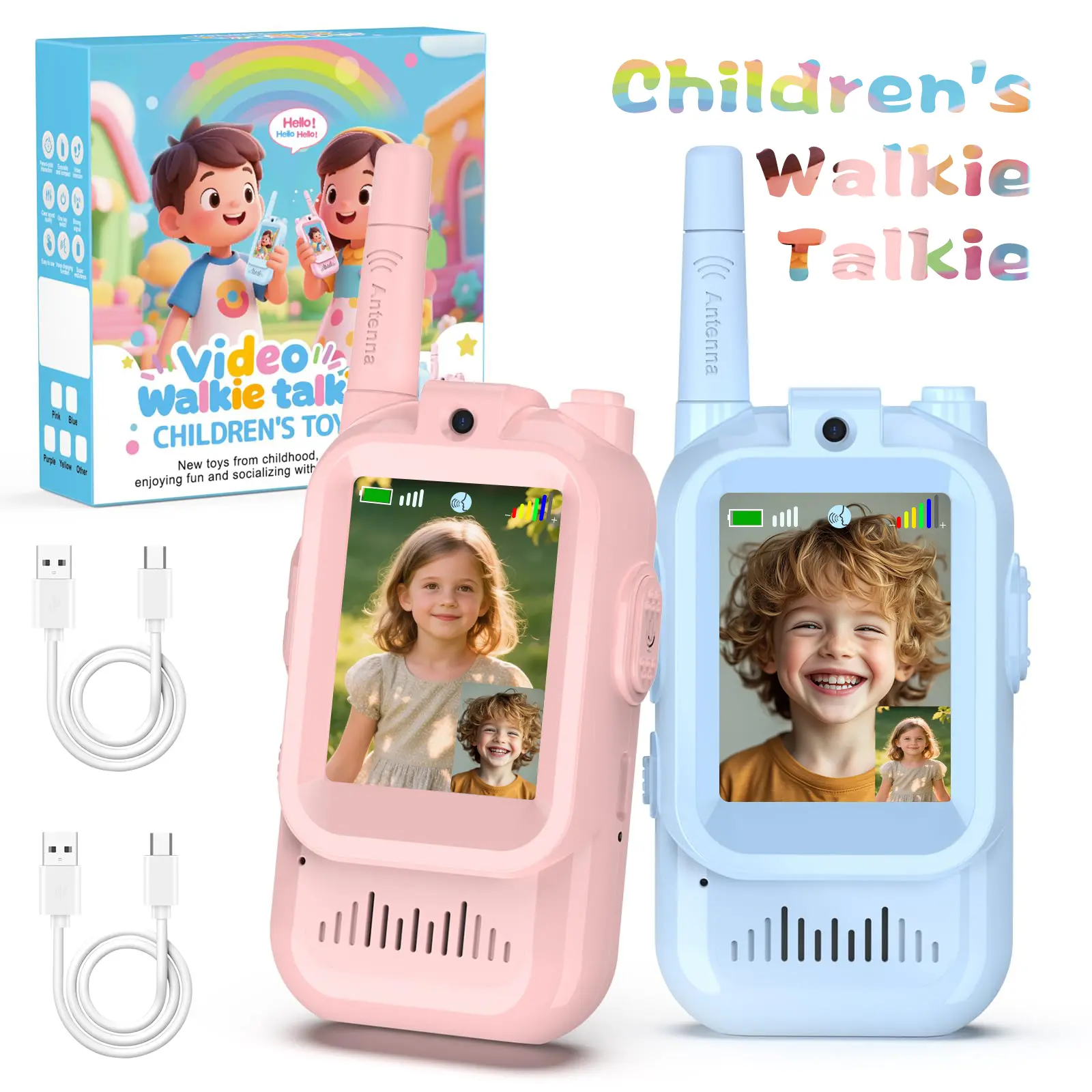 Kids Rechargeable Walkie Talkies (2-Pack) with Lithium Ion Battery, Compact Grip, Built-in Screen, Push-to-Talk 2-Way Radio, 4 Fun Voice-Changing Modes, Long Range, Christmas/Birthday Presents for 8-10 Years Boys & Girls (Indoor & Outdoor Activities Use)