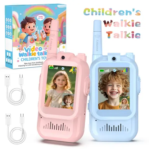 Kids Rechargeable Walkie Talkies (2-Pack) with Rechargeable Battery, Compact Grip, Built-In Screen, Push-To-Talk 2-Way Radio, 4 Robot & Alien Fun Voice-Changing Modes, Long Range, 8-10 Years Kids Christmas Gifts for Boys (Indoor & Outdoor Use)