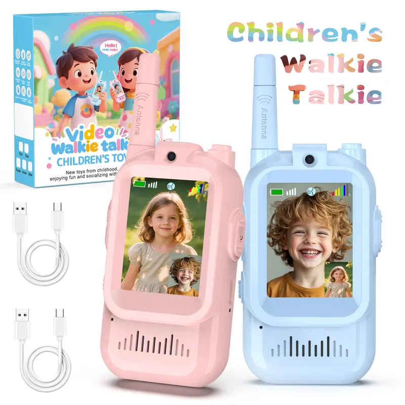 Kids Rechargeable Walkie Talkies (2-Pack) with Rechargeable Battery, Compact Grip, Built-In Screen, Push-To-Talk 2-Way Radio, 4 Robot & Alien Fun Voice-Changing Modes, Long Range, 8-10 Years Kids Christmas Gifts for Boys (Indoor & Outdoor Use)