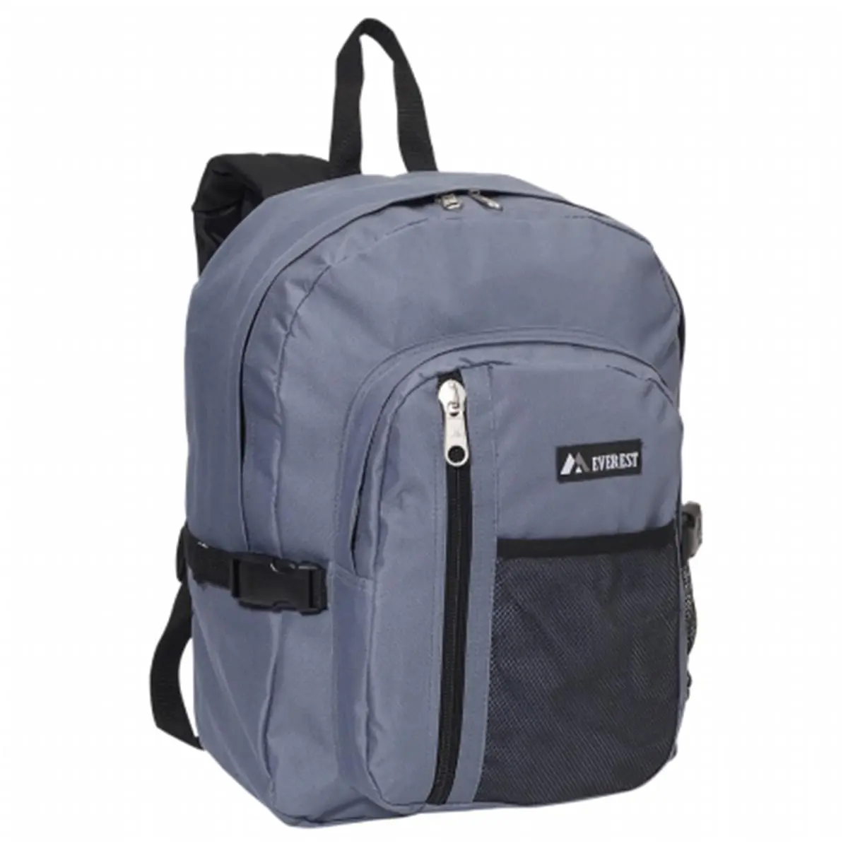 Everest Multi-Function Adult Commuter Rucksack Carry On Backpack, 16.5in Solid Grey Casual Mesh Bag with 16.5W-13H-6L Dimensions, Multiple Pockets (Vertical Front Zippered, Front Mesh, Side), Dual Side Compression Straps, 16.5 W - 13 H - 6 L