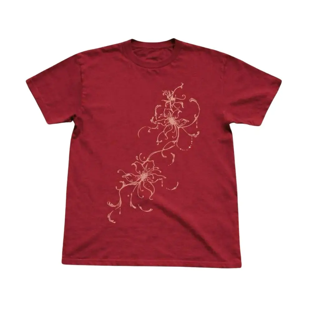 The Vintage Floral Vine T-Shirt, Delicate Line Art Flower Tee, Red Botanical Graphic Shirt, Cottagecore Nature Gift, Gift For Woman, Gift For Men, Womenswear Top Underwear Streetwear, Trending Shirt