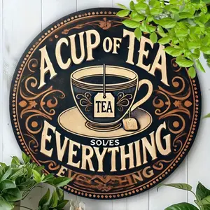 Vintage A Cup of Tea Solves Everything Metal Tin Sign, Retro Cafe Decor 8x8 Inch Wall Art for Kitchen Bar Home Bar Garage Decora, Vintage Garage Signs