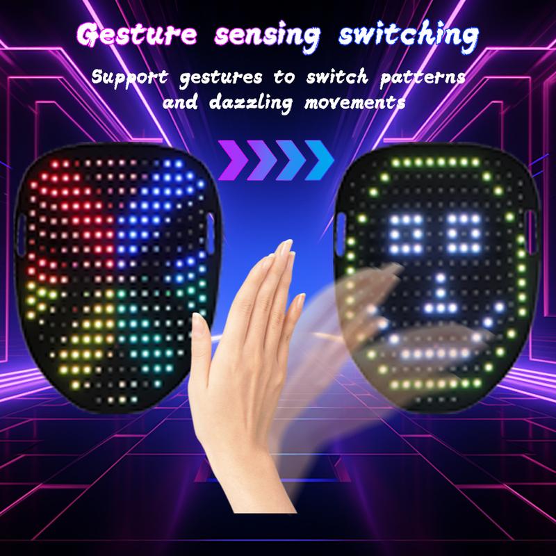 Halloween LED Mask with 50 Gesture Sensing Changeable Lighted Face, Unisex LED Transforming Masquerade for Costume Cosplay Party Plastic Rgb