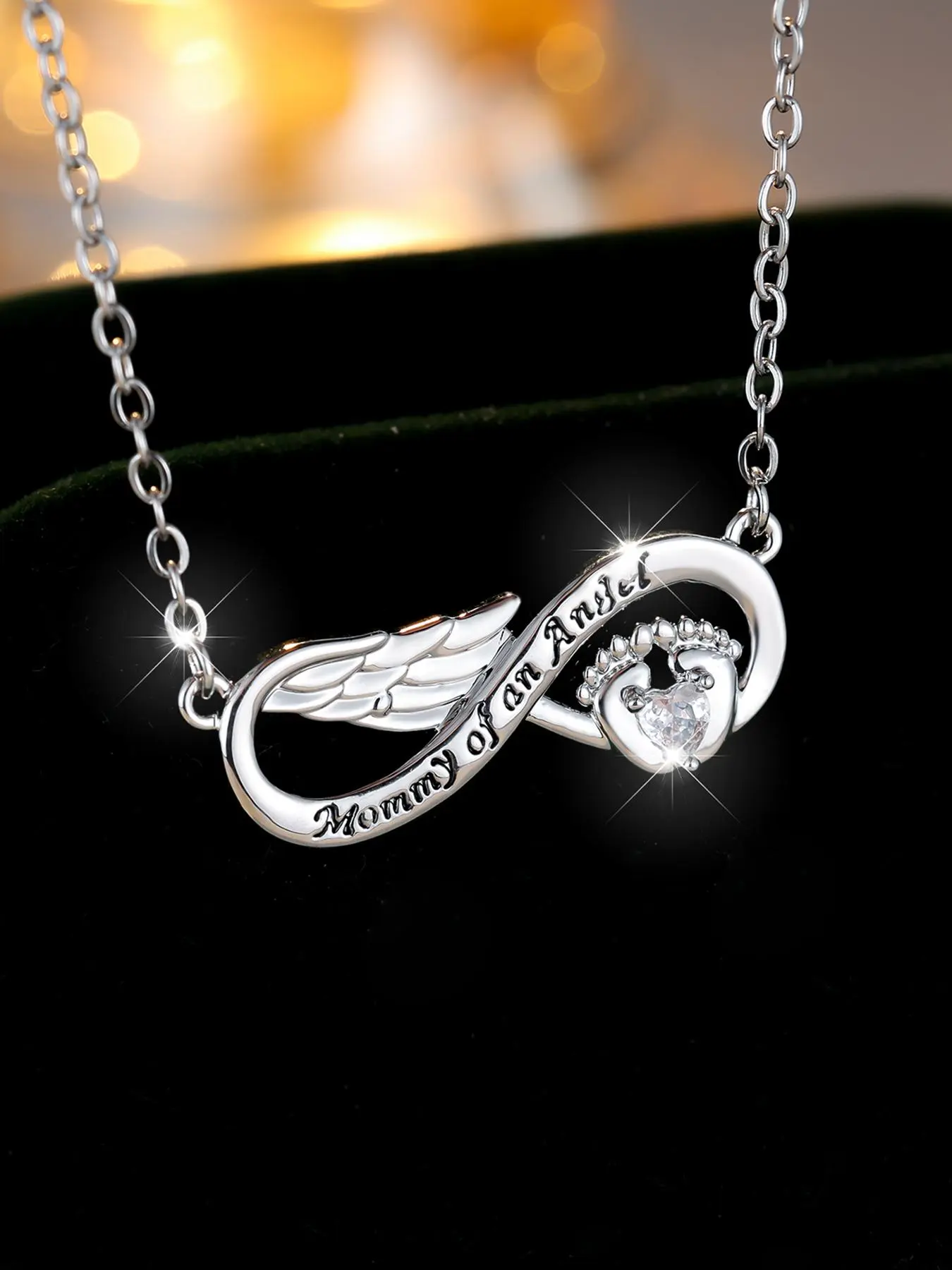 Angel Wing Design Pendant Necklace with Rhinestone Decor Infinity Footprints, Elegant Jewelry for Women for Party, Daily Clothing Decor, Trendy All-match & Exquisite Jewelry for Gift Love Knot Necklace