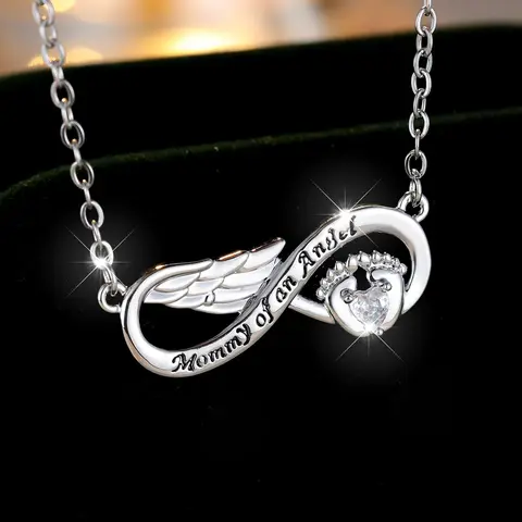 Angel Wing Design Pendant Necklace with Rhinestone Decor Infinity Footprints, Elegant Jewelry for Women for Party, Daily Clothing Decor, Trendy All-match & Exquisite Jewelry for Gift Love Knot Necklace Decorative Necklace