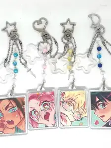 Cute Acrylic Keychain, DIY Cartoon Anime Couple Accessory, Random Print, Casual Style, All Seasons, Bag Pendant, Cute Charms Keychain, Keychain Kawaii