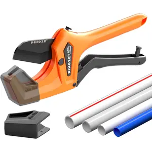 PVC Pipe Cutter - 3 Inch Max Opening, Heavy-Duty Ratchet Pipe Cutter Tool with Stabilizer for PVC, PPR, PE, PEX, Plastic Hoses & Plumbing Pipes with Teflon Coated SK5 Blade