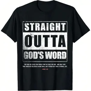 Straight Outta Gods Word John 3 16 Jesus Christian Lord Men's Summer Casual T-Shirt, Comfortable - Breathable, Soft, Slightly Stretching, Street Hip Hop Style T-Shirt 100%25 Cotton All-Season Wear Individuality Unisex Top 220g