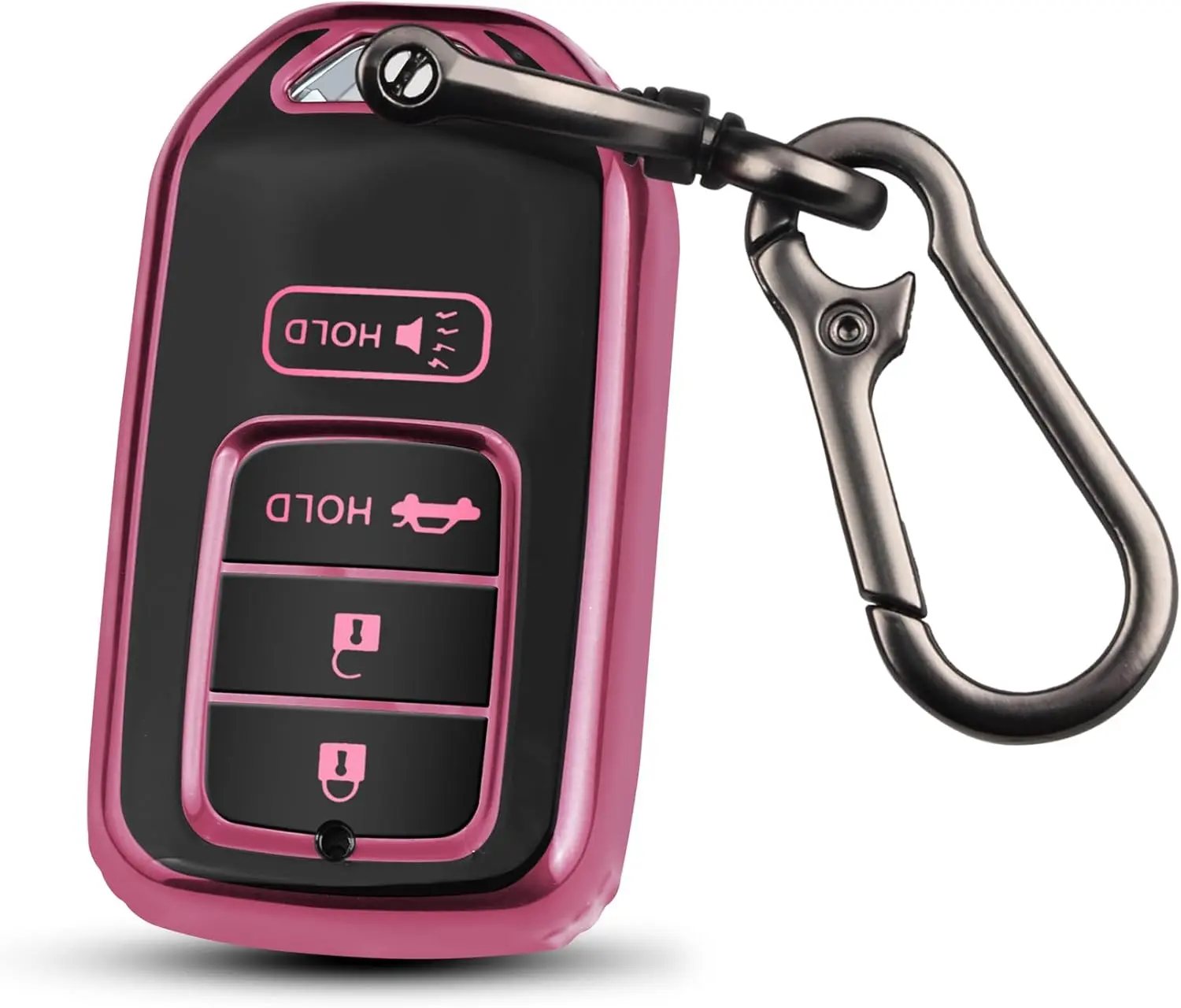 Key Fob Cover for Honda, 2015-2022 fits for Honda Accord Insight Smart Key, HR-V Accessories Odyssey Key Protector  Key Fob Case 4 Buttons (Black-Pink)