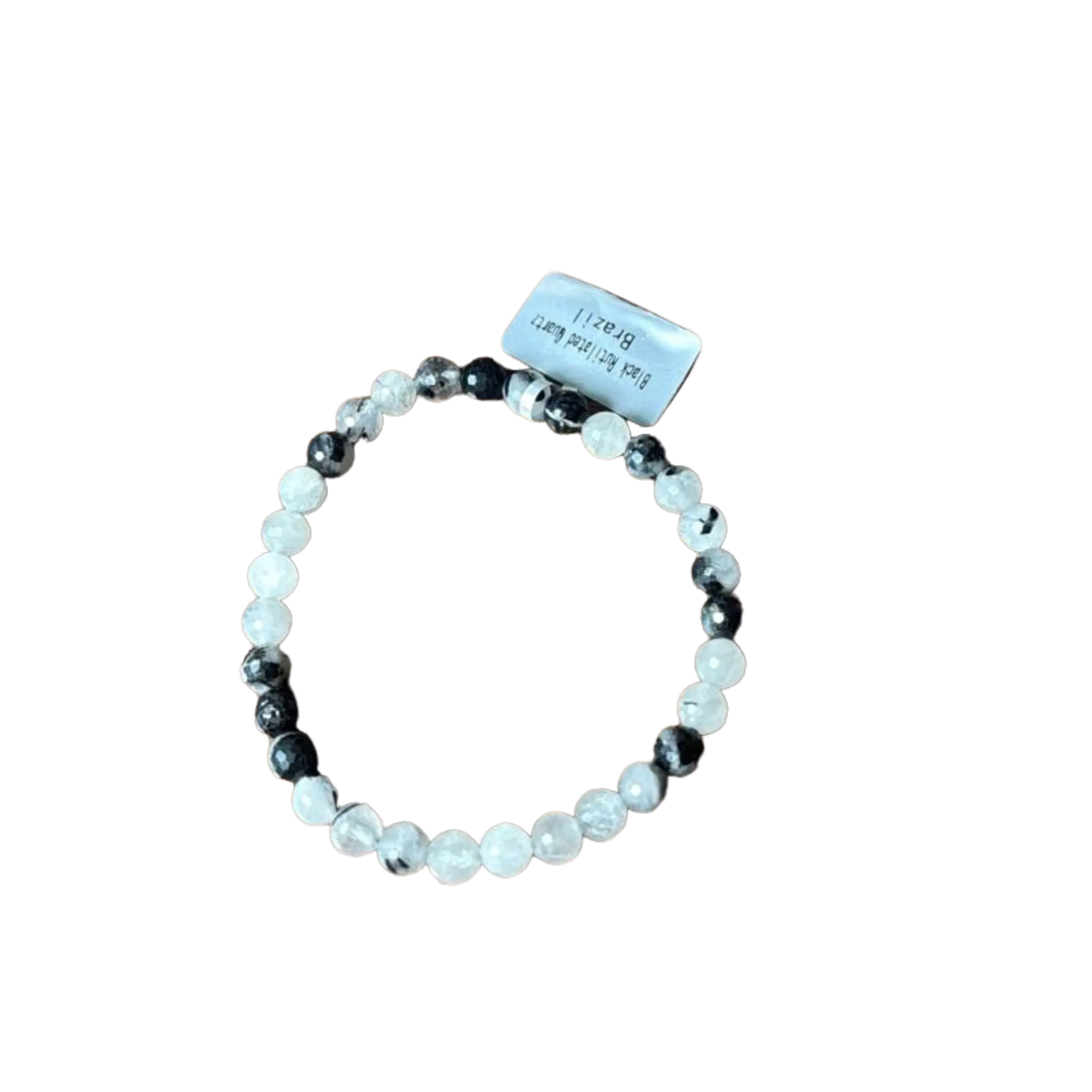 22. 6mm Round Faceted Bead Bracelet Black Rutilated Quartz Colors Will Vary Final Sale Natural Stone Jewelry