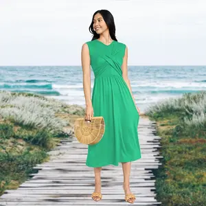 EG fashion Sleeveless Cross-Over Bodice Midi Dress