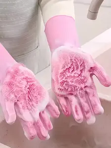 Multifunctional Silicone Dishwashing Glove, Reusable BPA-Free, Kitchen Bathroom Patio, Durable Non-Slip Design with Cleaning Brush
