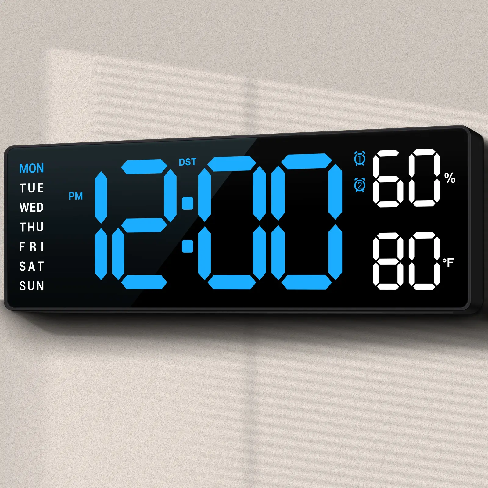 10-in Square ABS Plastic Digital Clock - Large Classic, Dual Alarm, Wall-Mount/Desk Decor, Living Room Use, Ideal Senior Housewarming Gift (Blue/White)
