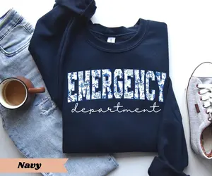 Floral Emergency Department Sweatshirt/T-Shirt, Emergency Nurse Sweatshirt, Emergency Shirt, ER Nurse Crewneck, ER Nurse Gift, ER Department Sweater, Gift Women and men