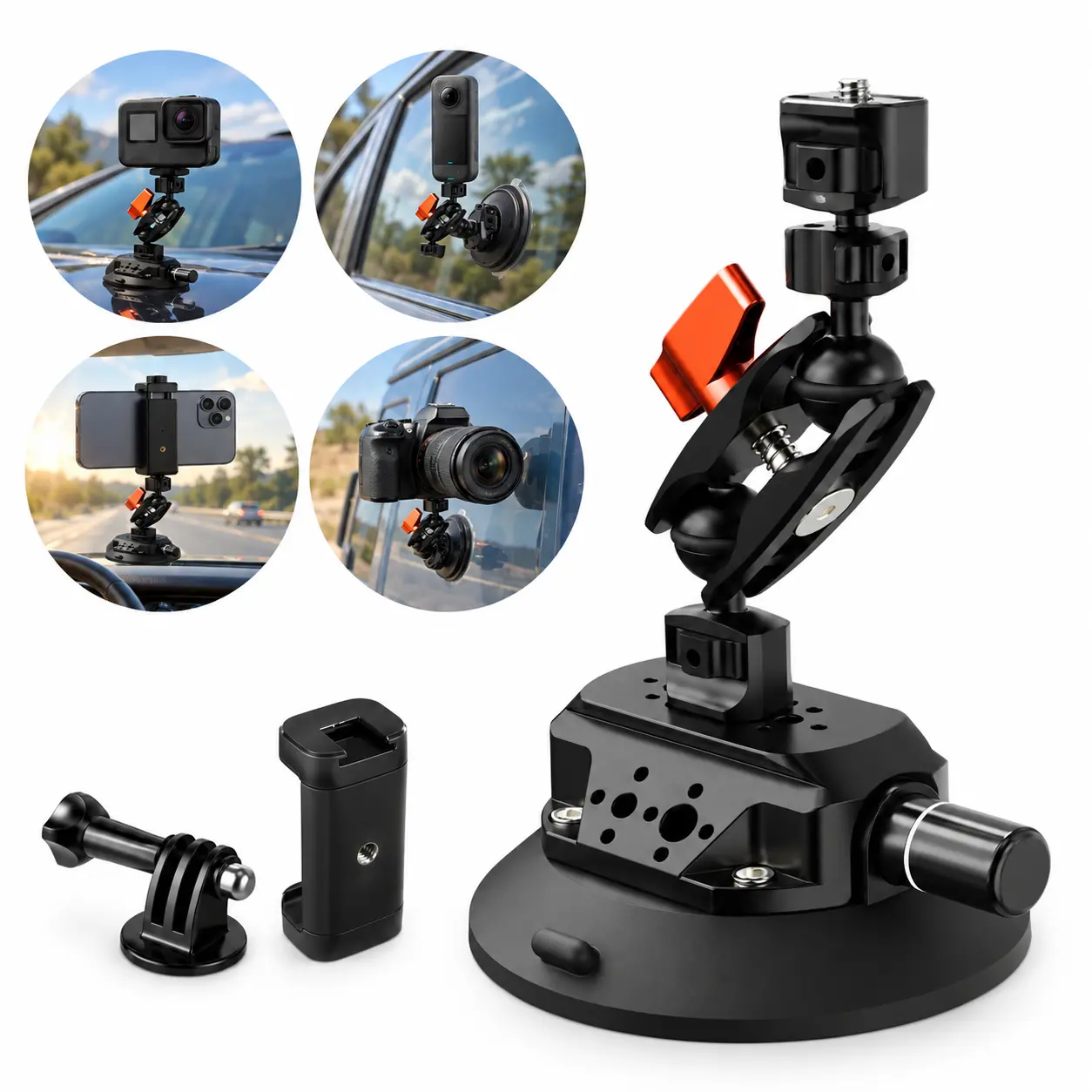 【K&F CONCEPT】4.5" Suction Cup Camera Mount with Magic Arm, ARRI Style 1/4" 3/8" Threads, Quick Release Car Mount Compatible with Gopro DJI Insta360 for DSLR Action Camera Phone Video Shooting, Video Recording Camera, Equipment,dji pocket3、action3